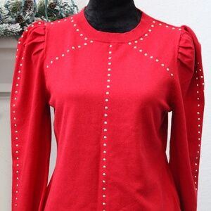 Belldini Red Puff Sleeve Blouse with Beaded Design Winter/Workwear
